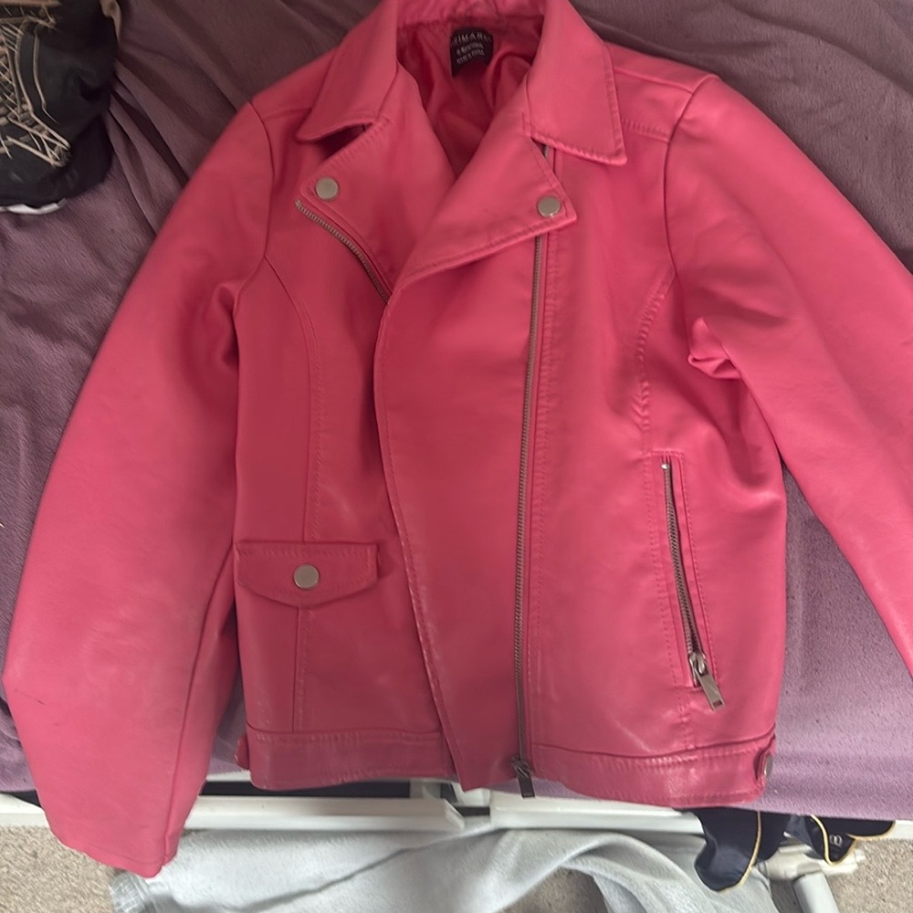 Primark Pink Leather Jacket Asymmetrical Zipper Notched Lapel